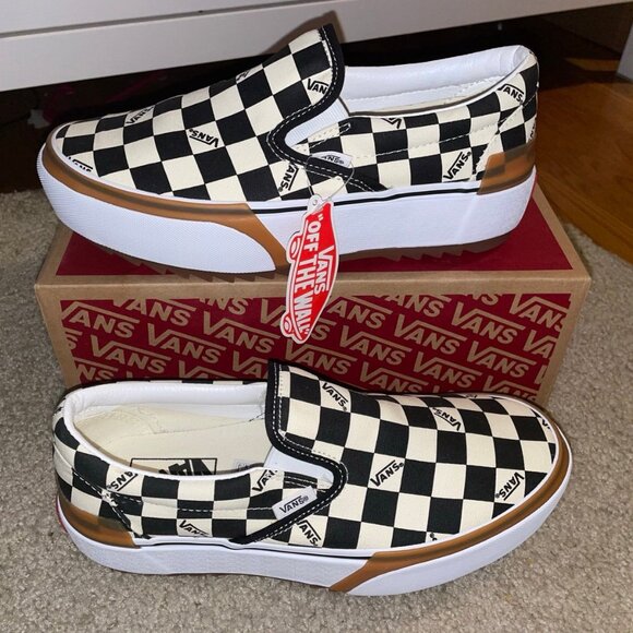VANS Stacked Checkerboard Slip On Canvas Shoes - Picture 1 of 6